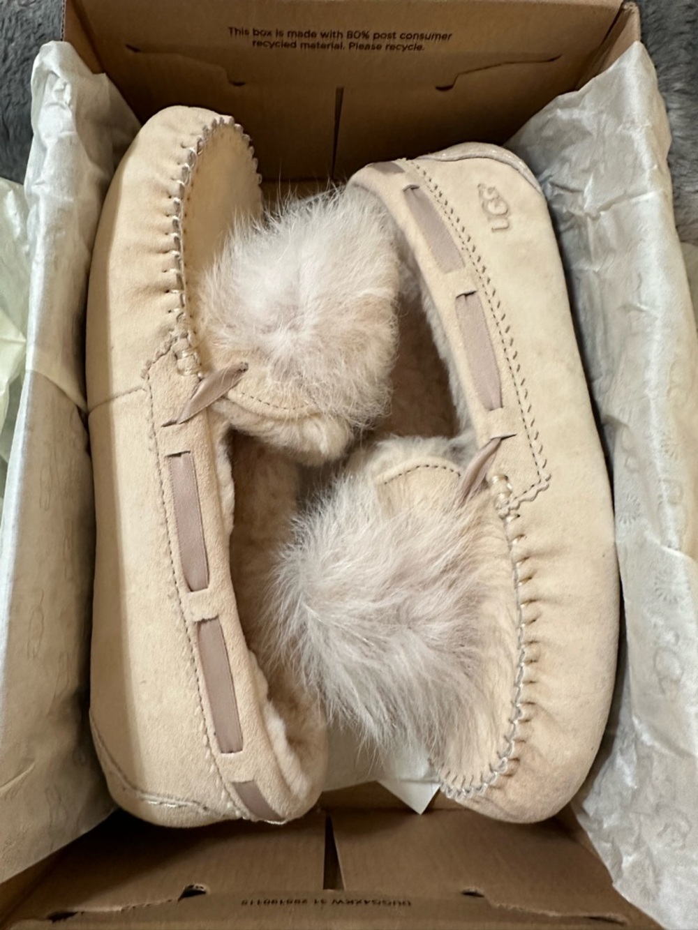 UGG Women's Pom Pom Moccasin Slippers in Chestnut